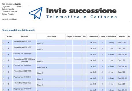 Rendita catastale per dichiarazione di successione